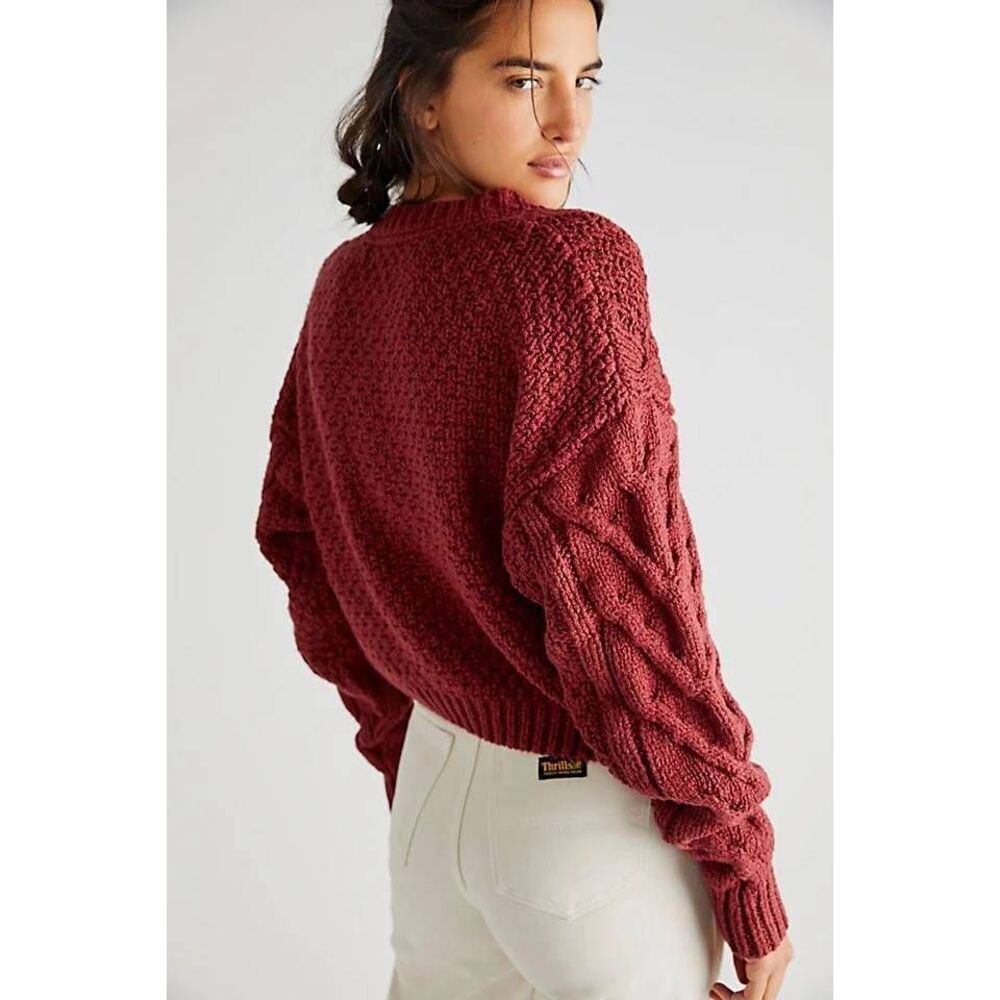 Free People Bonfire Cardigan in Wine Red size medium - Picture 2 of 10